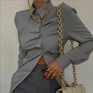 Zara Limited Edition Ruched Grey Shirt Size Extra Small